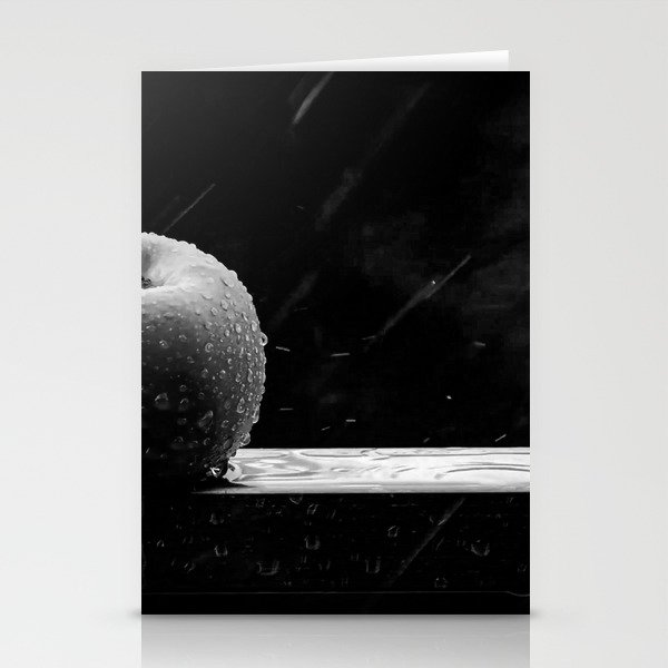 Apple with dewdrops and morning rain still life portrait black and white photograph - photography - photographs Stationery Cards