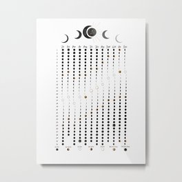 Lunar Chart Moon Calendar 2022 White and Bronze Metal Print