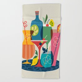 Mid Century Modern Cocktails Beach Towel