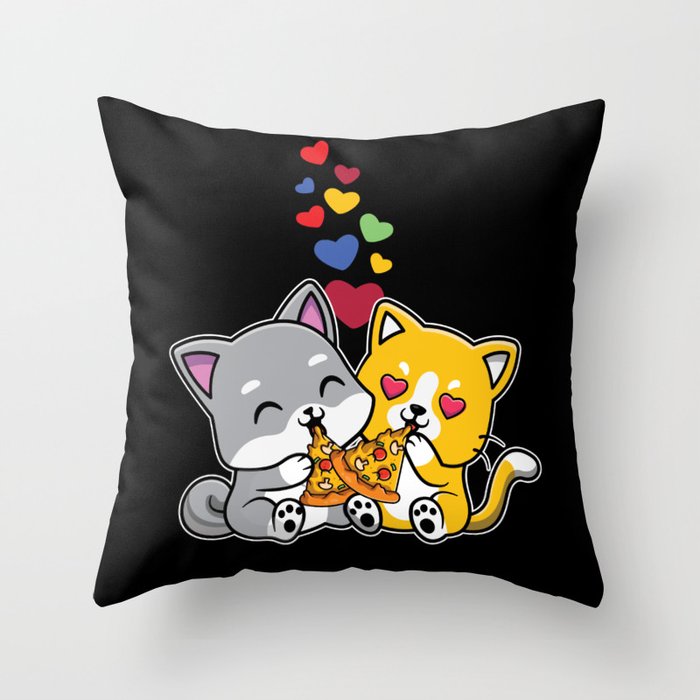 Pet Cat Animal Hearts Pizza Meow Valentines Day Throw Pillow