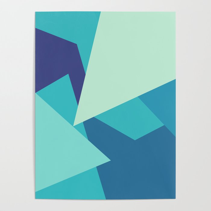 Retro Blue Mid-century Minimalist Geometric Line Abstract Art 12 Poster by  Insightly Designs