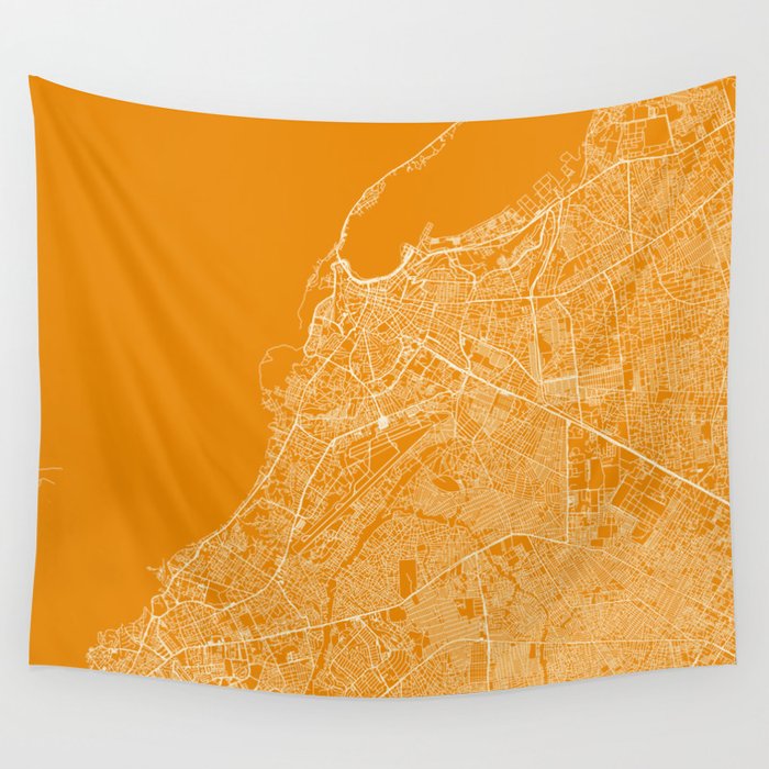 Luanda, Angola - Map Drawing Reprint - Yellow Wall Tapestry