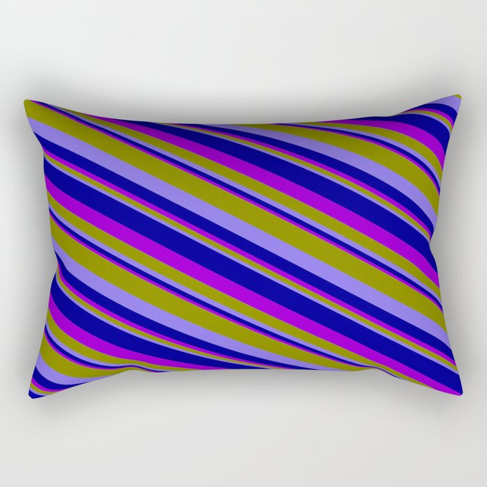 Green, Medium Slate Blue, Dark Blue, and Dark Violet Colored Pattern of Stripes Rectangular Pillow