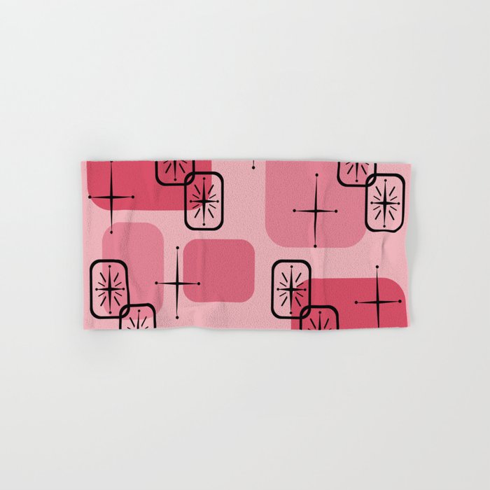 Mid Century Modern Sputnik Cards Pink Hand & Bath Towel