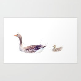 Watercolor Goose family Art Print