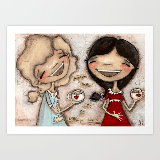 Clinking Teacups Art Print