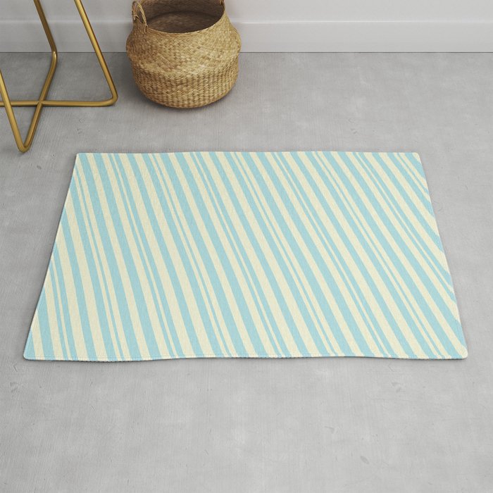 Beige & Powder Blue Colored Lined/Striped Pattern Rug