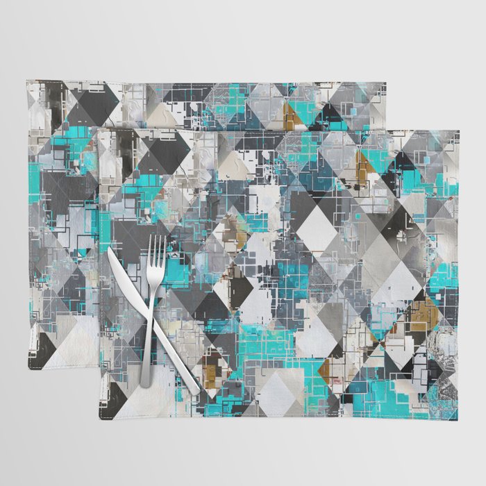 geometric pixel square pattern abstract background in blue brown Placemat