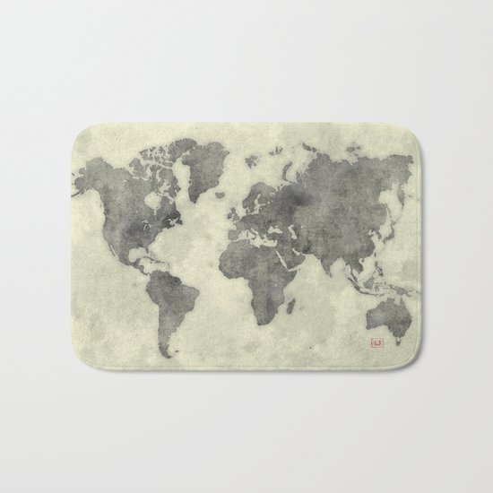 World Map Black Vintage Bath Mat