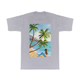 Mermaid on Beach T Shirt | Mermaid, Seashells, Coral, Female, Oceanaqua, Palms, Seagoddess, Riff, Myth, Beautifulwoman 