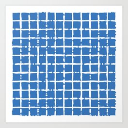 Blue Grid Gingham Plaid Print Pattern Blue White  Art Print