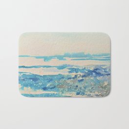 Water Greeting Subdued Watercolor Bath Mat | Watercolor, Fog, Sea, Tidal, Painting, Coastal, Sparkling, Brown, Blue, Waves 