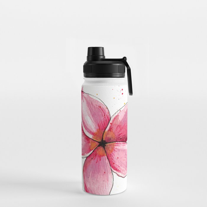 Plumeria - Floral Line Drawing + Watercolor Water Bottle