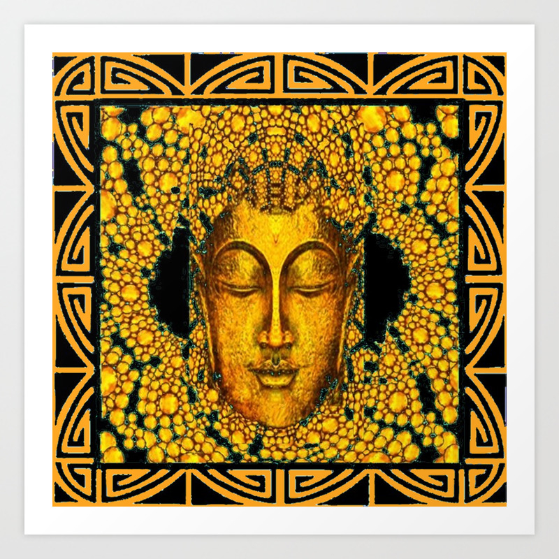 Art Deco Dark Gold Buddha Black Abstract Art Print By Sharlesart