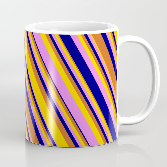 Chocolate, Yellow, Violet, and Blue Colored Lined/Striped Pattern Coffee Mug