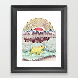 Mountain Lake View With Bear Framed Art Print