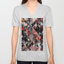 geometric pixel square pattern abstract background in red blue V Neck T Shirt