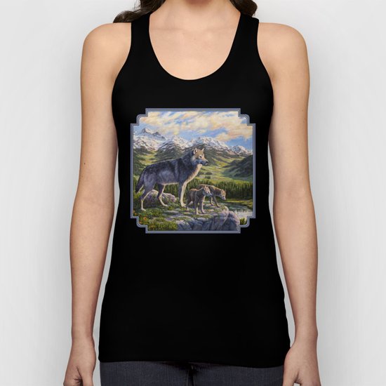 Mother Gray Wolf and Pups River Valley Unisex Tank Top