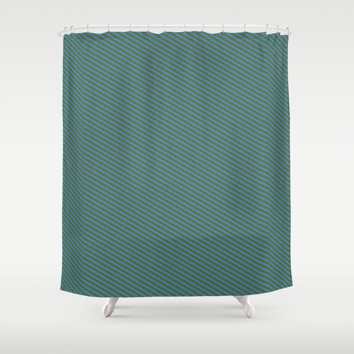 Dark Olive Green & Blue Colored Pattern of Stripes Shower Curtain