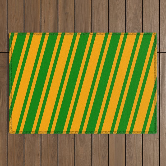 Green and Orange Colored Striped Pattern Outdoor Rug