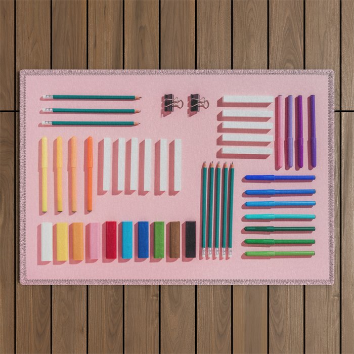 Chalks, pens, pencils and modeling clay Outdoor Rug