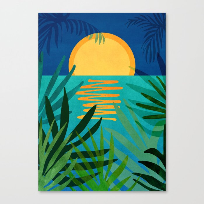 Moon Rise Tropical Landscape Canvas Print