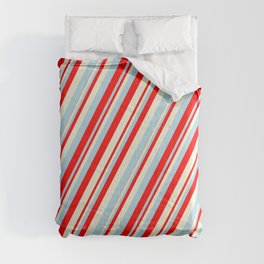 [ Thumbnail: Light Blue, Red, and Beige Colored Lines/Stripes Pattern Comforter ]