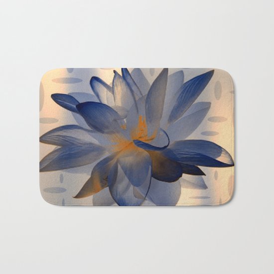 Midnight Blue Polka Dot Floral Abstract Bath Mat