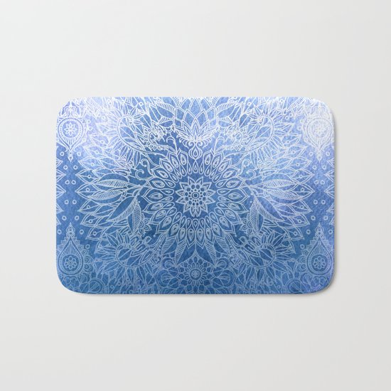Enchanted Indigo - watercolor + doodle Bath Mat