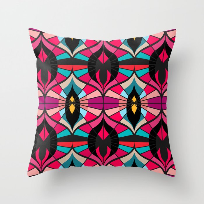 Seamless retro pattern in the style of the sixties. Art deco vintage wallpaper or fabric.  Throw Pillow
