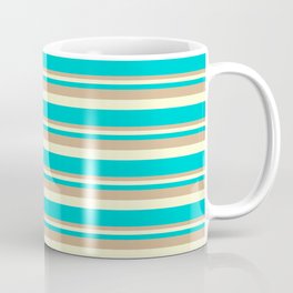 [ Thumbnail: Tan, Light Yellow, and Dark Turquoise Colored Lined Pattern Coffee Mug ]