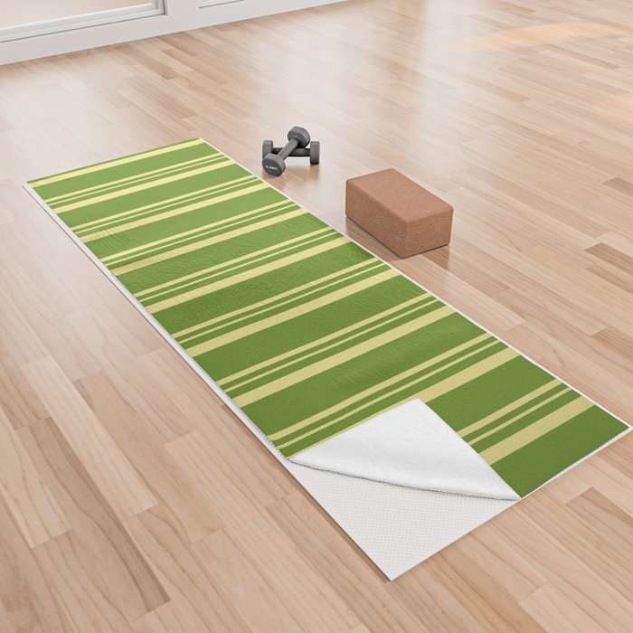 Green and Tan Colored Stripes Pattern Yoga Towel