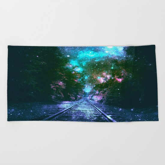 train tracks Next Stop Anywhere bright Beach Towel
