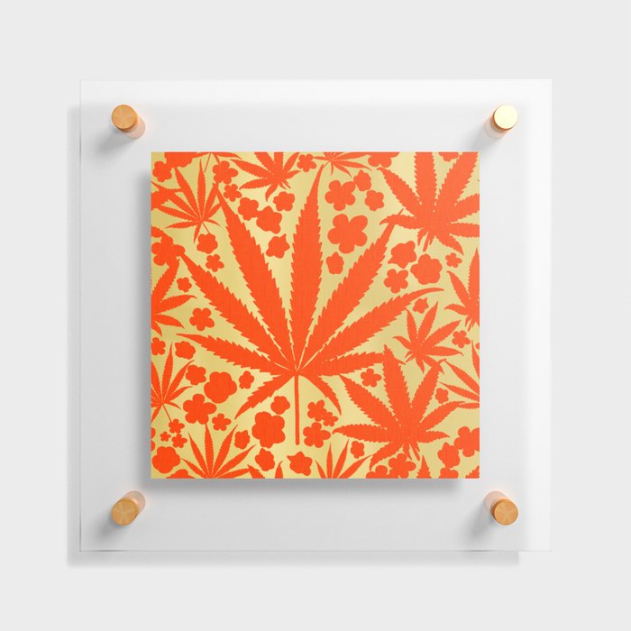Gold Luxe Cannabis And Flowers In Red Floating Acrylic Print