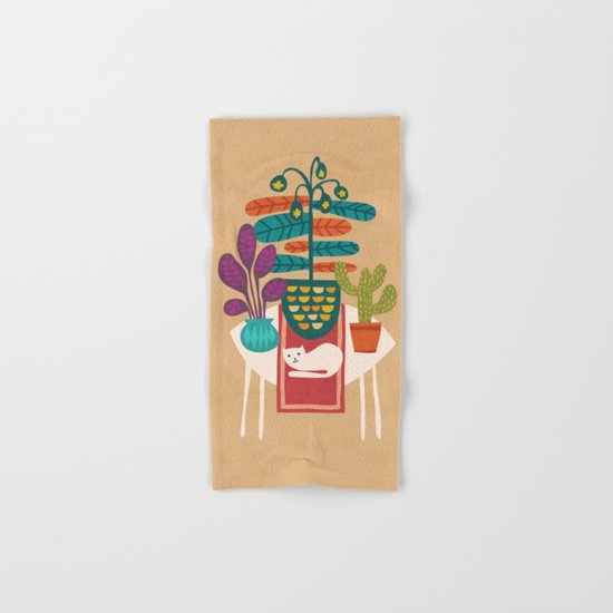 Indoor garden with cat Hand & Bath Towel