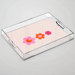 Les Fleurs | 01 - Abstract Retro Floral, Pink And Orange Print Preppy Flowers Acrylic Tray