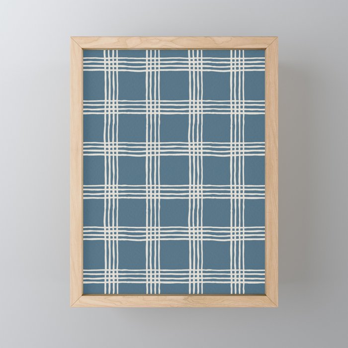 Handdrawn Check Pattern - Inky Blue Framed Mini Art Print