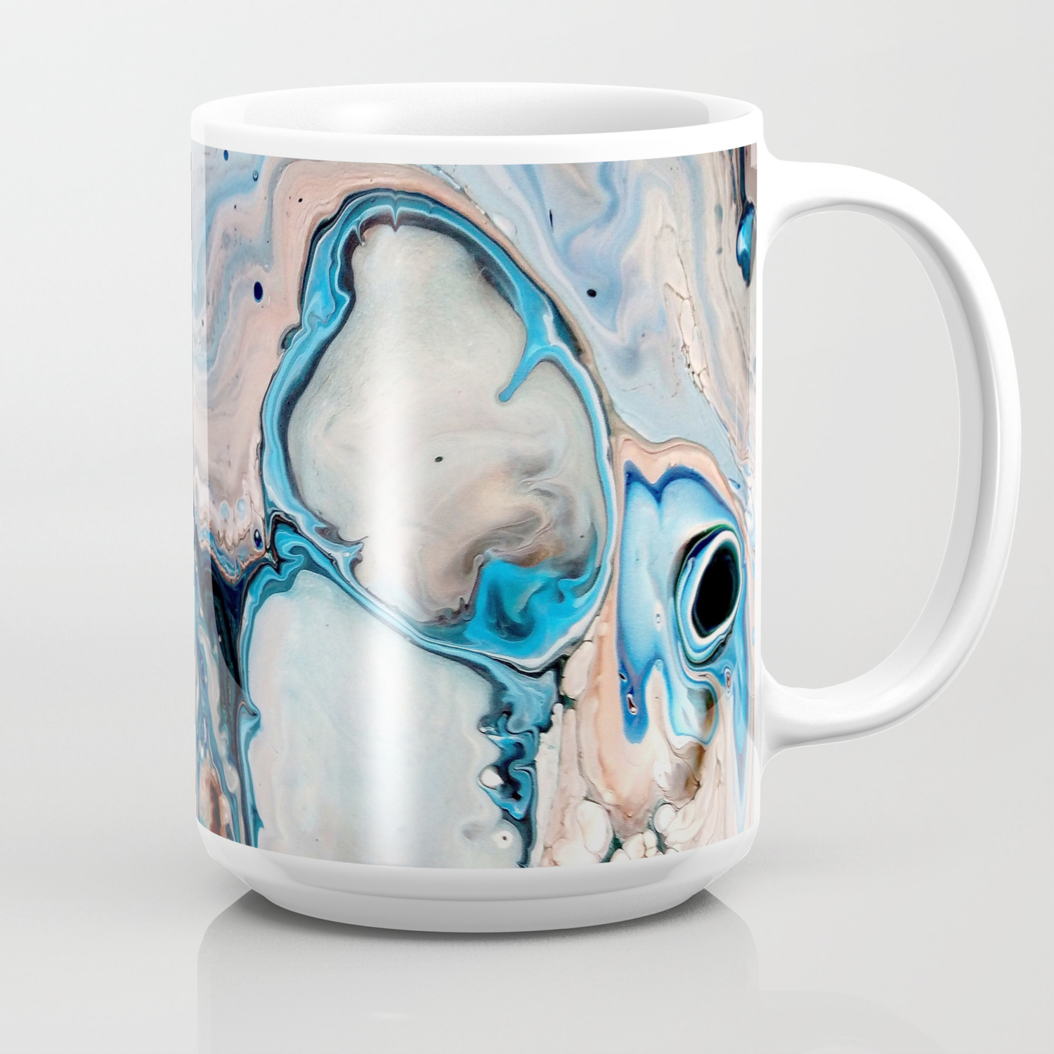 Blue Abstract Acrylic Painting Fluid Technique Close Up Coffee