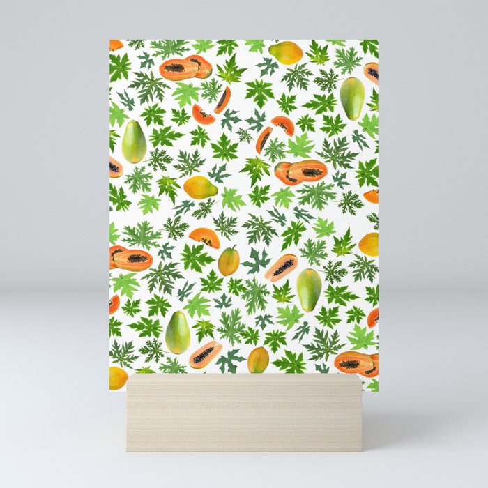 Papaya and leaves - Orange, yellow and green Mini Art Print
