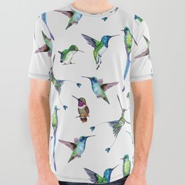 White Hummingbird Pattern All Over Graphic Tee