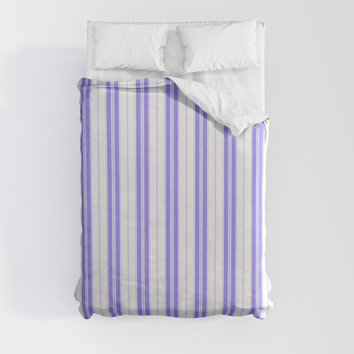 Royal Blue and White Vertical Vintage American Country Cabin Ticking Stripe Duvet Cover