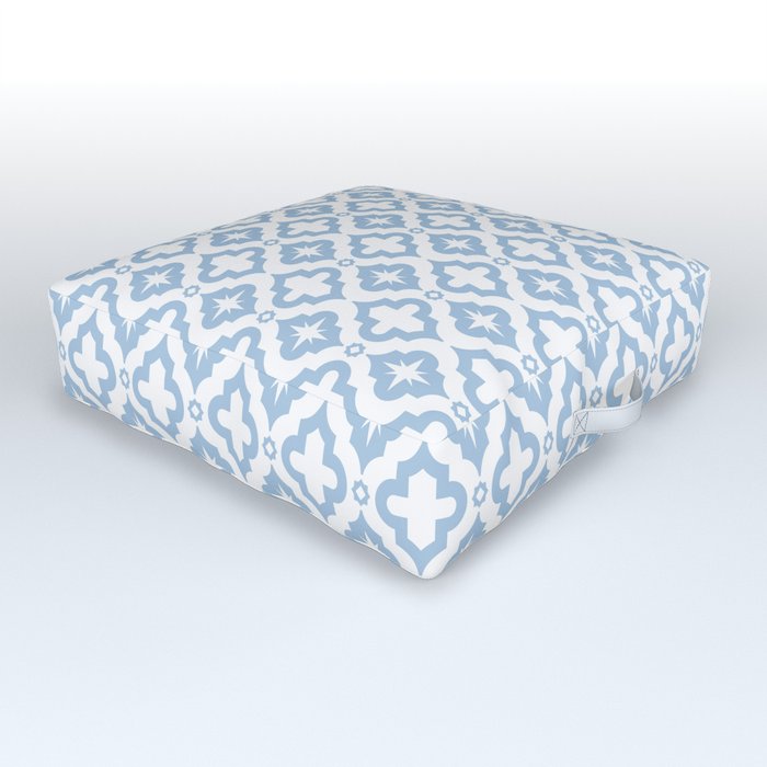 Pale Blue Ornamental Arabic Pattern Outdoor Floor Cushion