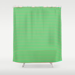 [ Thumbnail: Dark Salmon and Green Colored Lines Pattern Shower Curtain ]