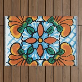 Celeste bouquet retro mexican talavera tile vintage interior design Outdoor Rug