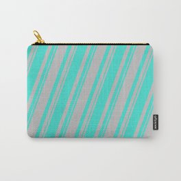 [ Thumbnail: Turquoise and Grey Colored Stripes Pattern Carry-All Pouch ]