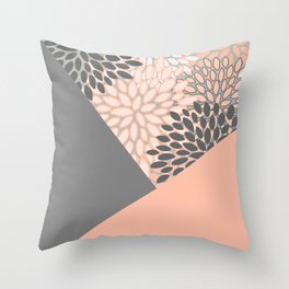 Modern, Floral Prints, with Block Color, Coral and Gray Throw Pillow
