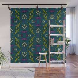 Wild Thistles on Teal Wall Mural