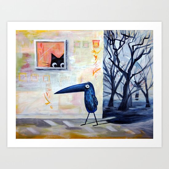 Cat and Bird Art Print
