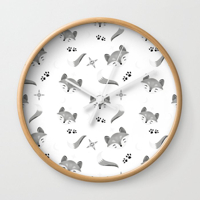 Cute Magical Fox (B&W) Wall Clock