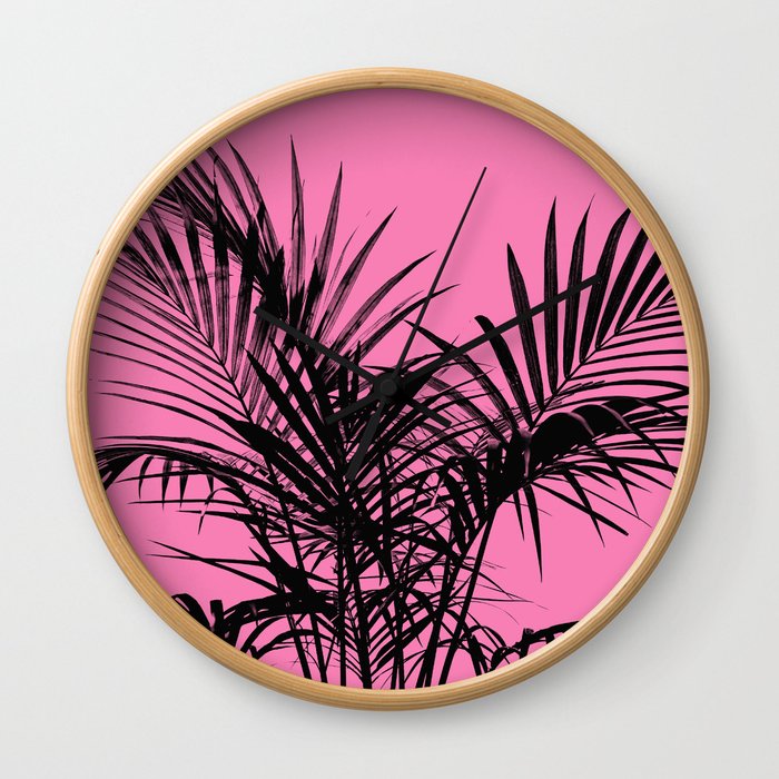 Little palm tree in black with pink Wall Clock